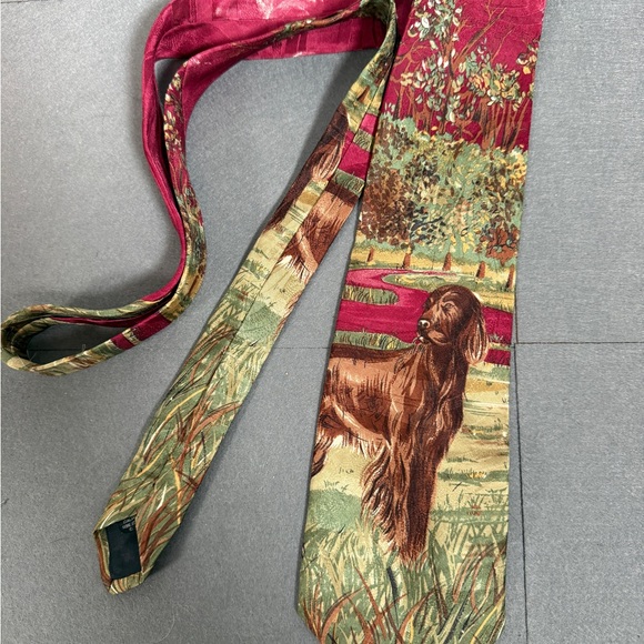 🐕 Vintage Chaps Ralph Lauren Italian Silk Tie Irish Setter Hunting Dog Scenic - Picture 2 of 4